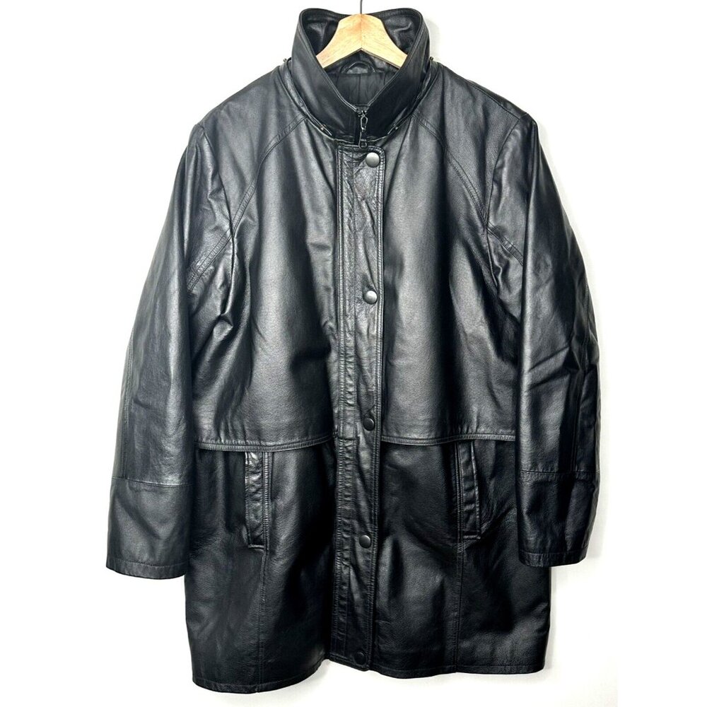 Sequence Womens Leather Jacket Lined Pockets Collar Full Zip Black Size 16